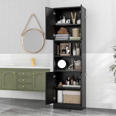 Tangkula 75" Tall Bathroom Storage Cabinet, Bathroom Floor Cabinet with 4 Doors & 2 Open Shelves