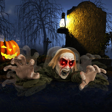 Tangkula Halloween Zombie animé brise-sol, zombie rampant à activation vocale avec yeux lumineux et sons effrayants