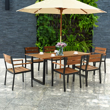 Tangkula Salon de Jardin 7 Pièces, Ensemble de Repas Extérieur avec Cadre en Acier Robuste