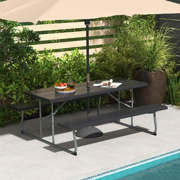 Table de pique-nique pliante Tangkula de 1,8 m, Table de pique-nique d'extérieur avec 2 bancs intégrés, Trou pour parasol