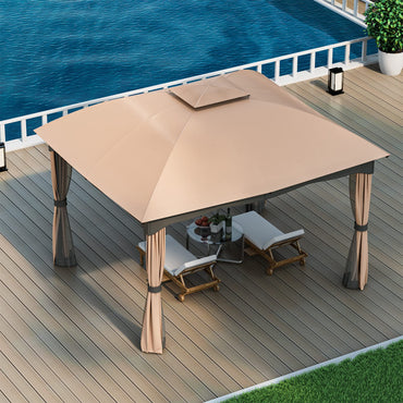 Tangkula 12x10 Ft Patio Gazebo, Double Vented Gazebo with Zippered Privacy Curtains