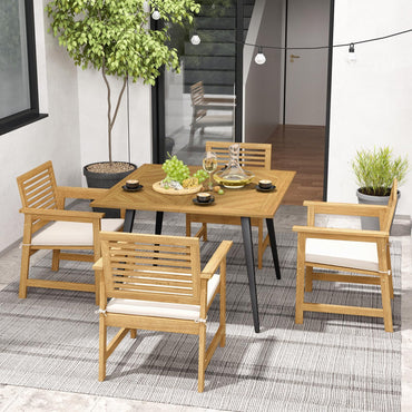 Tangkula Table de salle à manger d'extérieur 4 personnes, Table de patio en bois d'acacia de 42,5" avec trou pour parasol de 1,9"
