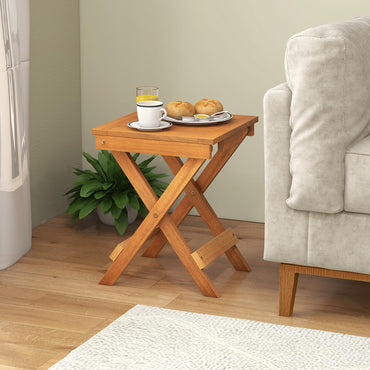 Tangkula Table d'appoint pliante d'extérieur, table de bistro de patio en bois dur avec plateau à lattes et pieds en X