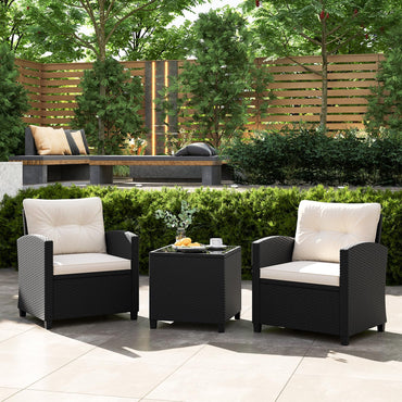 Tangkula 3 Piece Patio Furniture Set, Rattan Conversation Set w/Soft Seat & Back Cushions