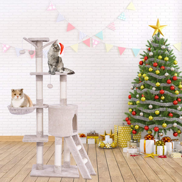 Arbre à chat Tangkula de 56 pouces, condo tour pour chat à plusieurs niveaux avec poteau à griffer et échelle