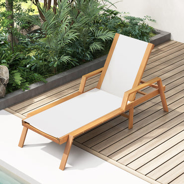 Chaise longue de patio Tangkula, en bois d'acacia réglable sur 5 positions