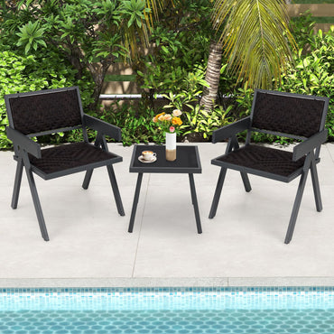 Tangkula 3 Pieces Patio PE Wicker Bistro Set