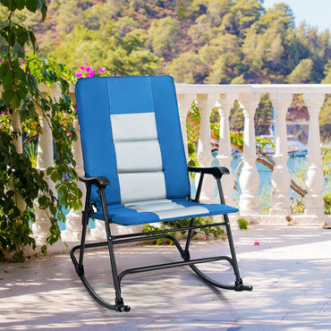 Fauteuil à bascule pliant, Fauteuil à bascule avec siège rembourré, dossier haut et accoudoirs, Supporte 158 kg