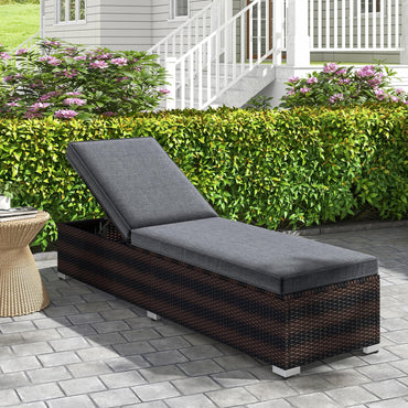 Tangkula Chaise longue d'extérieur, chaise longue de patio en osier avec dossier à 4 niveaux, cadre en métal robuste