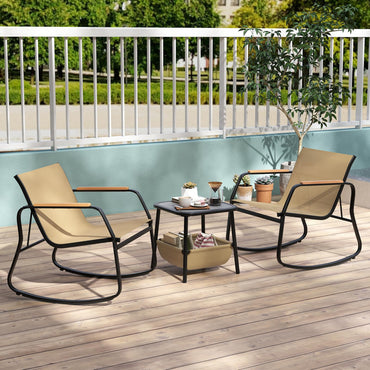 Tangkula 3 Piece Rocking Bistro Set Outdoor for Porch