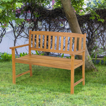 Tangkula Outdoor Acacia Wood Bench, 2-Person Garden Bench with Backrest and Armrests