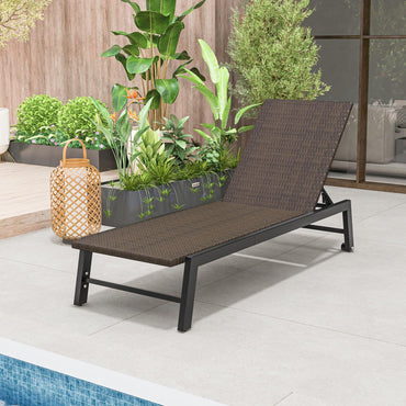 Tangkula Chaise longue de patio en osier PE, inclinable 4 positions d'extérieur avec roulettes