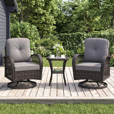 Tangkula 3 Piece Patio Swivel Rocker Set 2 Outdoor Wicker Rocking Chairs