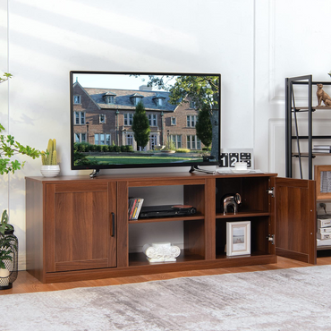 Meuble TV Tangkula de style rustique avec portes coulissantes doubles