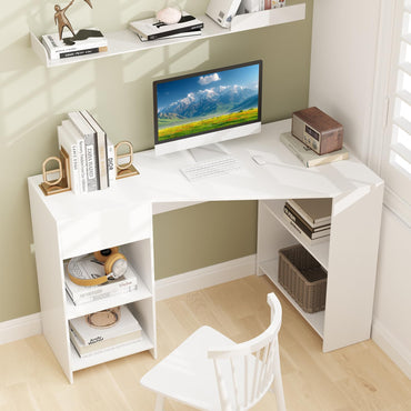 Tangkula White Desk with Storage Drawer & 4 Shelves