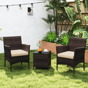 Tangkula 3 Pieces Patio Rattan Furniture Set, Outdoor Conversation Set with PE Wicker Armchairs