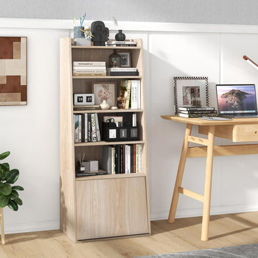 Tangkula Bibliothèque à 6 niveaux, étagère moderne avec 2 étagères réglables et porte relevable, armoire de rangement en bois avec 5 étagères ouvertes