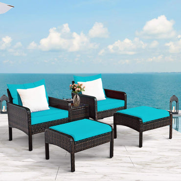 Tangkula Wicker Furniture Set 5 Pieces PE Wicker Rattan Outdoor All Weather Cushioned Sofas