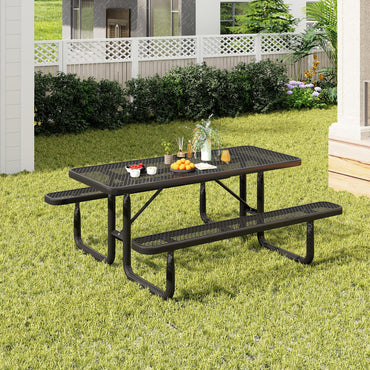 Table de pique-nique Tangkula 6 pieds, Table de pique-nique rectangulaire de qualité commerciale pour 8 personnes avec 2 bancs intégrés