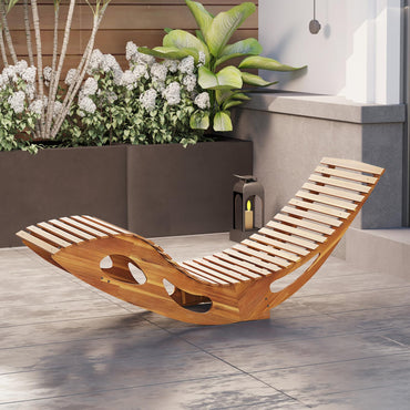 Chaise longue de jardin Tangkula, bain de soleil à bascule en bois d'acacia avec dossier et assise à lattes
