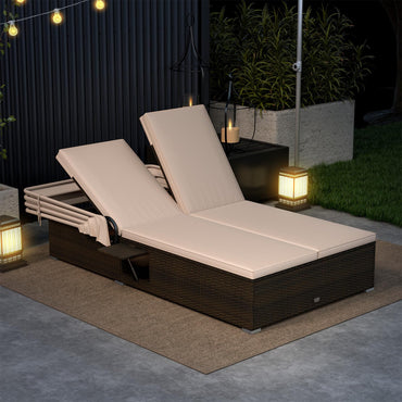 Tangkula Chaise longue double de patio avec pare-soleil, transat inclinable en osier Patiojoy à 6 niveaux