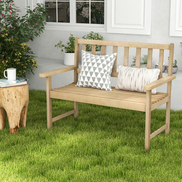 Banc de jardin extérieur Tangkula en teck, banc de patio 2 places avec dossier et accoudoirs