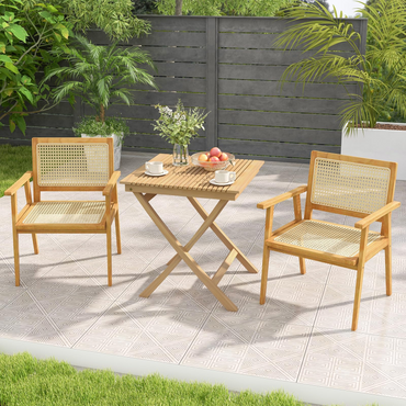 Tangkula Table de Bistro de Jardin de 27,5 Pouces, Table Carrée en Bois de Teck avec Plateau à Lattes