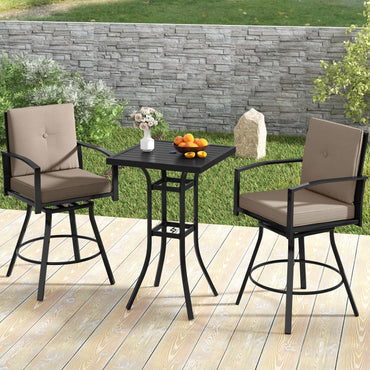 Tangkula 3 Pieces Patio Swivel Bar Set Outdoor Metal Bar Table and Chairs Set