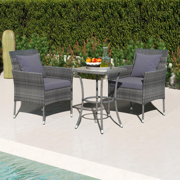 Tangkula 3-Piece Patio Furniture Set w/A Tempered Glass Table & 2 Cushioned Chairs