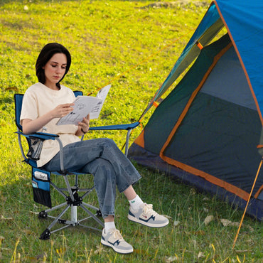 Tangkula Swivel Camping Chair, Portable Lawn Chair with Cup Holder, Storage Pocket, Carrying Bag