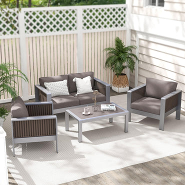 Tangkula Table basse d'extérieur rectangulaire, table d'appoint en aluminium avec plateau en verre trempé