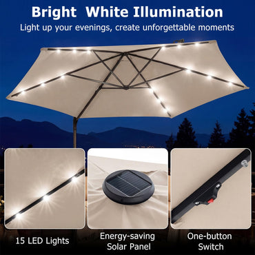 Tangkula 10ft Patio Umbrella with Solar Lights(9.6 x 9.6 x 8 ft)