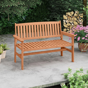 Tangkula Wooden Garden Bench 2-Person Patio Loveseat with Slatted Backrest and Comfortable Armrests