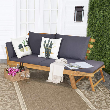 Canapé-lit convertible Tangkula en bois d'acacia avec accoudoir réglable pour terrasse