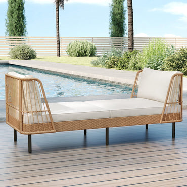 Tangkula Patio Wicker Daybed with Seat & Back Cushions
