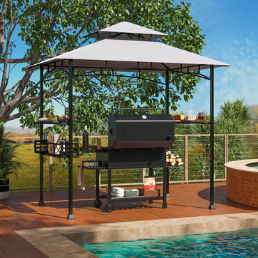 Tangkula 8x5 Ft Grill Gazebo, 2-Tier Barbecue Gazebo with 2 Shelves, 10 Hanging Hooks, Bottle Opener & Storage Basket