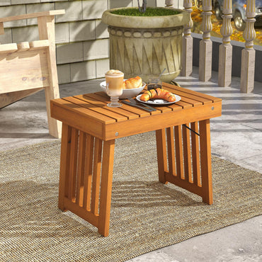 Tangkula Table d'appoint pliable pour patio, Table basse d'extérieur pliable en bois d'acacia avec plateau à lattes