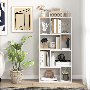 Tangkula Étagère géométrique à 5 niveaux, Bibliothèque ouverte sur pied à 8 cubes de 122 cm de haut, Étagère de rangement en bois