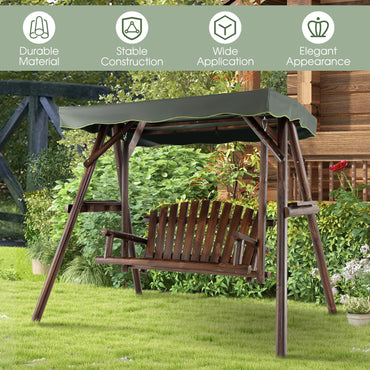 Tangkula Wooden Porch Swing 2 Person A-Frame