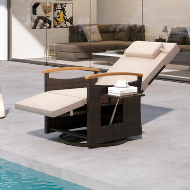 Fauteuil inclinable pivotant à 360 degrés en rotin Tangkula pour patio, fauteuil de salon en osier avec dossier et repose-pieds réglables