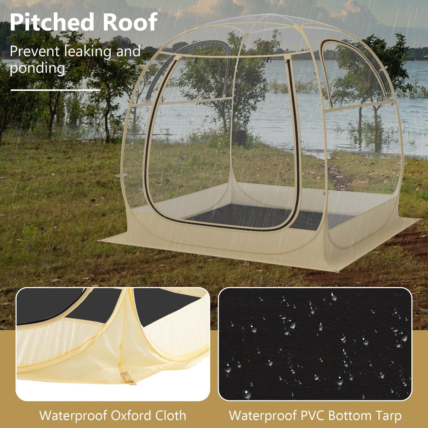 Tangkula All Weather Sports Tent for 5-6 People, Pop Up Instant Tent with Waterproof Tarp Floor