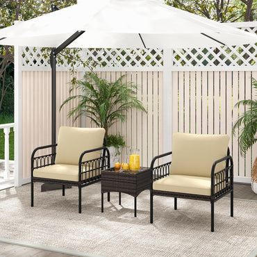 Tangkula 3 Pieces Patio Wicker Furniture Set, Outdoor Conversation Bistro Set