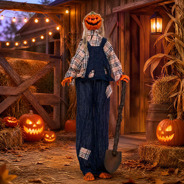 Tangkula 5.3 FT Animated Halloween Standing Pumpkin with Shovel Decorations