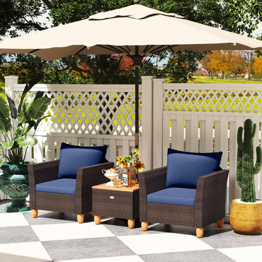 Tangkula Patiojoy Outdoor PE Wicker Bistro Set