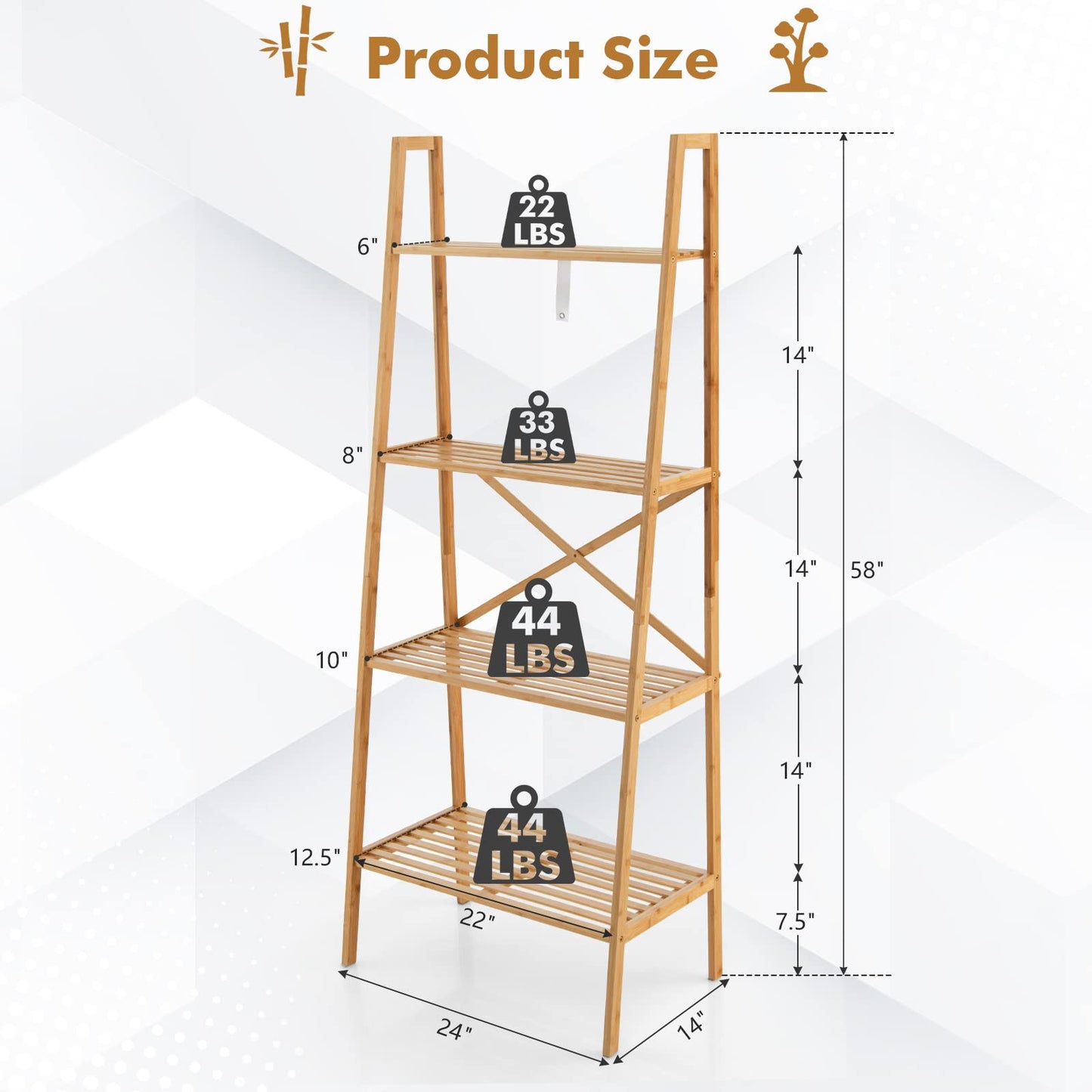 Tangkula 4 Tier Bamboo Ladder Bookshelf, Freestanding Plant Display Stand