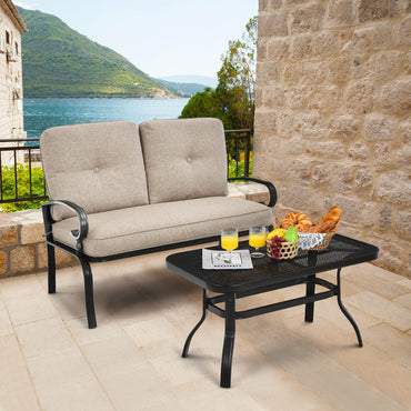 Patio Loveseat with Table Set - Tangkula