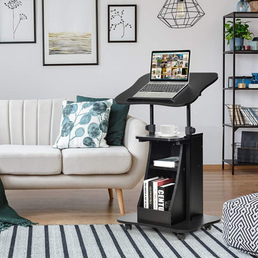 Tangkula Mobile Laptop Podium with Swivel Top Movable Wheels & Storage
