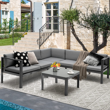 Ensemble de meubles de patio 3 pièces en aluminium Tangkula, canapé d'extérieur modulable Patiojoy avec dossier inclinable sur 6 niveaux