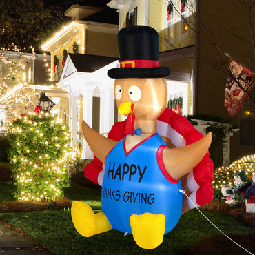 Tangkula Dinde gonflable de Thanksgiving de 1,8 m, décorations de Thanksgiving lumineuses pour pelouse, jardin, fête
