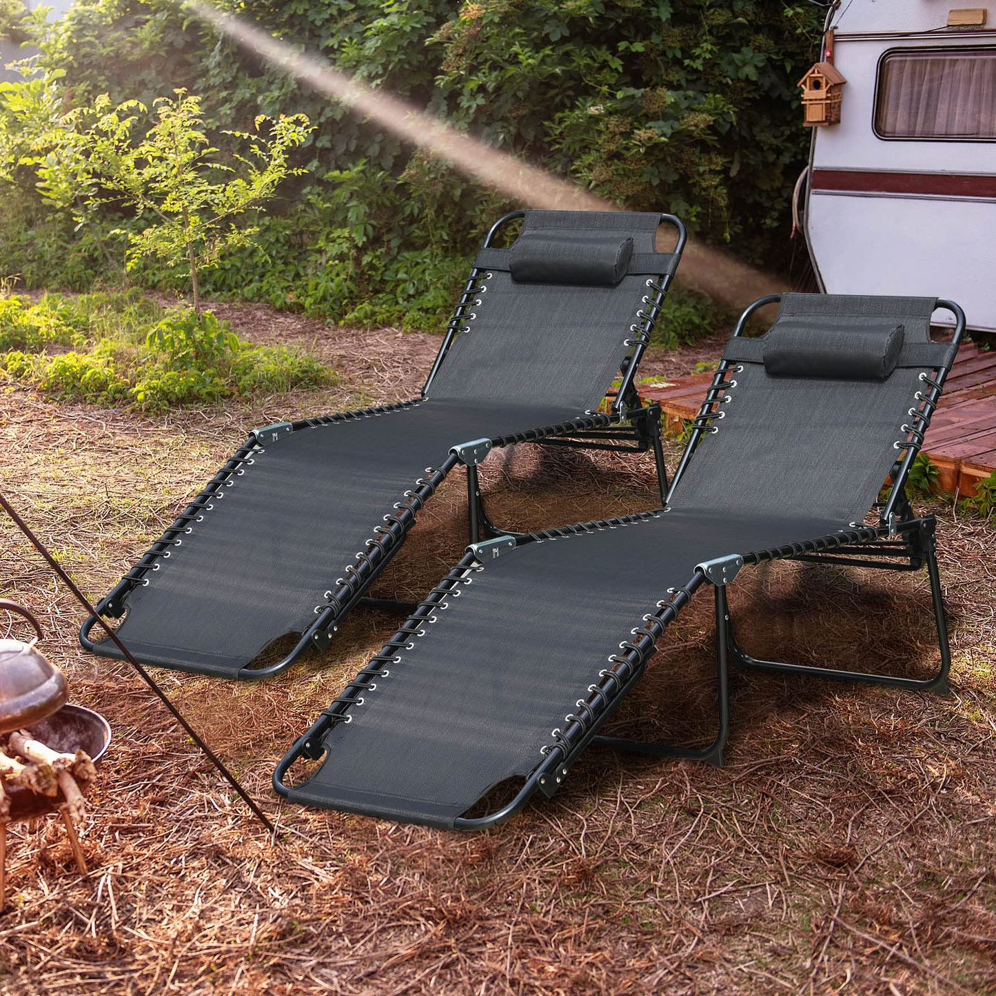 Tangkula Foldable Beach Lounge Chair for Outdoor, Reclining Chair with Removable Headrest